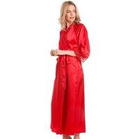 Lady Olga Women's English Made Long Satin Dressing Gown With Lace Detail in Red | Size: 8-10