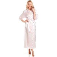 Lady Olga Women's English Made Long Satin Dressing Gown With Lace Detail in Pale Pink | Size: 8-10