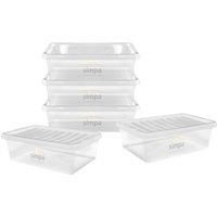 simpa 32L Compact Underbed Plastic Storage Boxes - Set of 5 in Clear