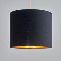 ValueLights Reni Black with Metallic Gold Inner Easy Fit Drum Ceiling Lamp Shade | Size: Medium