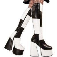 Lamoda Women's Runway BlackPU WhitePU Platform Knee High Boots Trendy Streetwear | Size: 7
