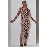 Jolie Moi Women's Gionna Mesh Long Sleeve Midaxi Dress in Light Brown | Size: 18