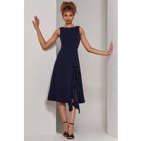 Jolie Moi Women's Haylen Frill Detail Midi Dress in Navy | Size: 18