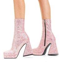 Lamoda Women's Another Love PinkGlitter Platform Ankle Boots Bold Sparkle Footwear in Pink | Size: 3