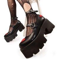 Lamoda Women's Rosey Love BlackPAT Red Chunky Mary Jane 'Shoes' Platform Heels UK8 in Black | Size: 6