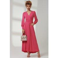 Jolie Moi Women's Giulia Long Sleeve Maxi Dress in Bright Pink | Size: 18