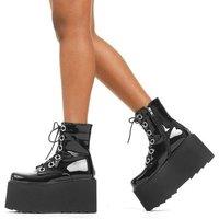 Lamoda Women's Renegade Black Patent Chunky Platform Ankle Boots Stylish Footwear | Size: 6