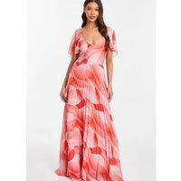 Quiz Women's Coral Chiffon Pleated Maxi Dress | Size: 10