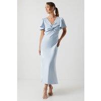 Oasis Women's Satin Twist Front Angel Sleeve Midi Bridesmaid Dress in Light Blue | Size: 14