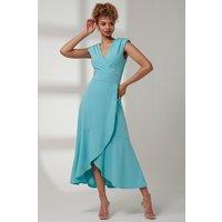 Jolie Moi Women's Preslie Wrap Frill Hem Maxi Dress in Turquoise | Size: 10