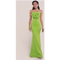 Goddiva Women's Scuba Crepe Bandeau Rose Maxi Dress in Lime | Size: 18