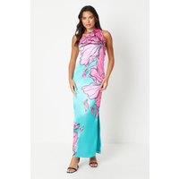 Placement Print One Shoulder Maxi Dress