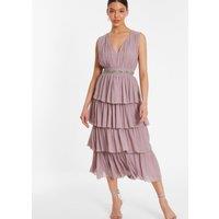 Quiz Women's Pink Chiffon Tiered Midi Dress | Size: 8