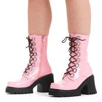 Lamoda Women's Bulletproof Pink Chunky Platform Ankle Boots Patent Gothic Statement | Size: 5