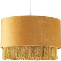Happy Homewares Modern Velvet Drum Pendant Shade with Tassels & Embroidered Trim in Mustard | Size: 14 inches