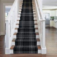 runrug Black Tartan Stair Carpet Runner | Size: 70 cm x 660 cm