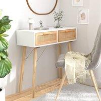 Berkfield Home Console Table White 80x30x75 cm Solid Wood Pine&Natural Rattan | Size: 80 x 30 x 75 cm