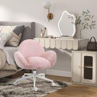 HOMCOM Fluffy Leisure Chair Office Chair with Backrest Armrest Wheels in Pink