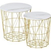 HOMCOM Set of 2 Nesting End Tables Side Tables with Steel Frame in White