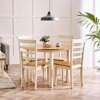 FurnitureboxUK Salcombe Round Wooden Table & 4 Whitby Dining Chairs in Cream