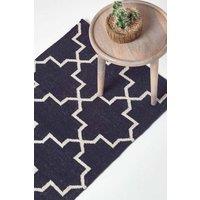 Homescapes Edmonton Cotton Geometric Pattern Kilim Hall Runner, 66 x 200 cm in Navy | Size: 66 cm x 200 cm