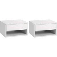 HOMCOM Floating Nightstands Set of 2, Bedside Table w/ Drawer & Open Shelf in White