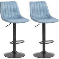 HOMCOM Set Of 2 Leathaire Tub Bar Stools w/ Metal Frame Footrest Home Seat in Blue