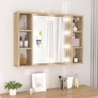 Berkfield Home Mirror Cabinet with LED Sonoma Oak 76x15x55 cm in Brown | Size: 76 x 15 x 55 cm