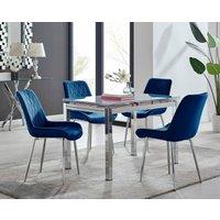 FurnitureboxUK Enna White Glass Extending 4-6 Seater Dining Table & 4 Pesaro Soft Velvet Chairs in Navy