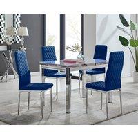 FurnitureboxUK Enna White Glass Extending 4-6 Seater Dining Table & 4 Milan Soft Velvet Chairs in Navy