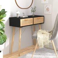 Berkfield Home Console Table Black 80x30x75 cm Solid Wood Pine&Natural Rattan | Size: 80 x 30 x 75 cm
