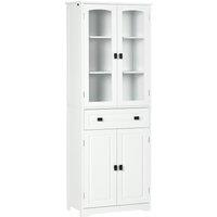 HOMCOM Kitchen Cupboard Storage Cabinet with Shelves & Drawer, Glass Door in White