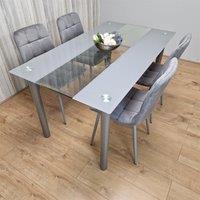 KOSY KOALA Dining Table & 4 Chairs Modern Grey Glass Table With 4 Grey Velvet Chairs Dining Room Furniture in Brown