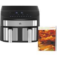 HOMCOM 8L Dual Zone Air Fryer with 10 in 1 Function Sync Cook in Black