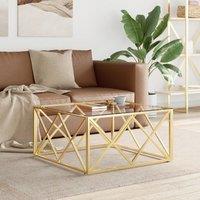 Berkfield Home Coffee Table 80x80x40 cm Stainless Steel & Glass in Gold | Size: 80 x 80 x 40 cm