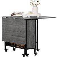 HOMCOM Mobile Drop Leaf Dining Table on Wheels with Storage Shelf in Grey