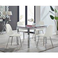 FurnitureboxUK Enna White Glass Extending 4-6 Seater Dining Table & 4 Corona Faux Leather Chairs