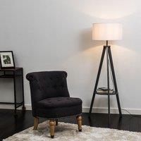 ValueLights Morrigan Grey Wood Tripod Floor Lamp with Fabric Drum Lamp Shade in White