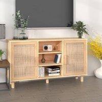 Berkfield Home Sideboard Brown 105x30x60 cm Solid Wood Pine & Natural Rattan | Size: 105 x 30 x 60 cm