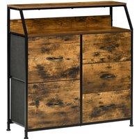 HOMCOM Industrial Drawer Chest 5 Drawers Dresser with Open Shelf in Brown