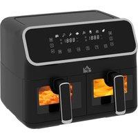 HOMCOM Dual Air Fryer, 8L Double Air Fryer with 8 Presets, Smart Finish, 2700W in Silver