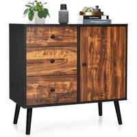 Costway Industrial Storage Cabinet Adjustable Wooden Buffet Sideboard W/ 3 Drawers &Door in Brown