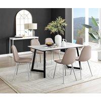 FurnitureboxUK Carson White Marble Effect Dining Table & 6 Corona Silver Chairs in Beige