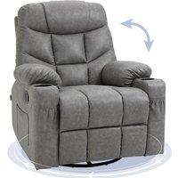 HOMCOM Manual Recliner Chair with Footrest, Cup Holder, Swivel Base in Light Grey