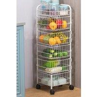 6-Tier Iron Wire Rotating Trolley Cart Scalable Spice Rack Vegetable Fruit Storage Basket for Kitchen