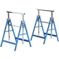 HOMCOM Set Of 2 Steel Saw Horses Telescopic Builders Work Bench Folding in Blue