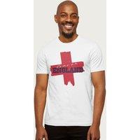 Coto7 Men's Come On England Red Cross Distress World Cup Football T-Shirt in White | Size: XL