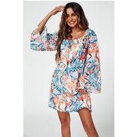 FS Collection Women's Flute Sleeve Bardot Dress With Tie Detail In Orange | Size: XL