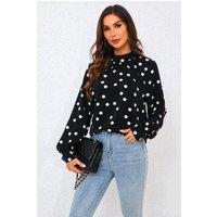 FS Collection Women's Black Dot Print Halter Neck Blouse Top In Black | Size: Small