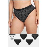 Yours Women's 5 Pack High Leg Knickers in Black | Size: 34-36